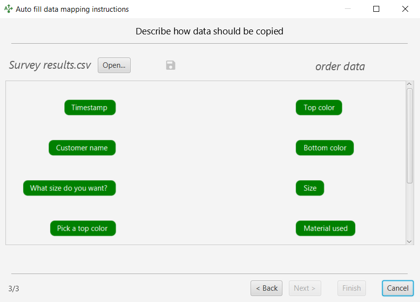 Empty data mapping panel