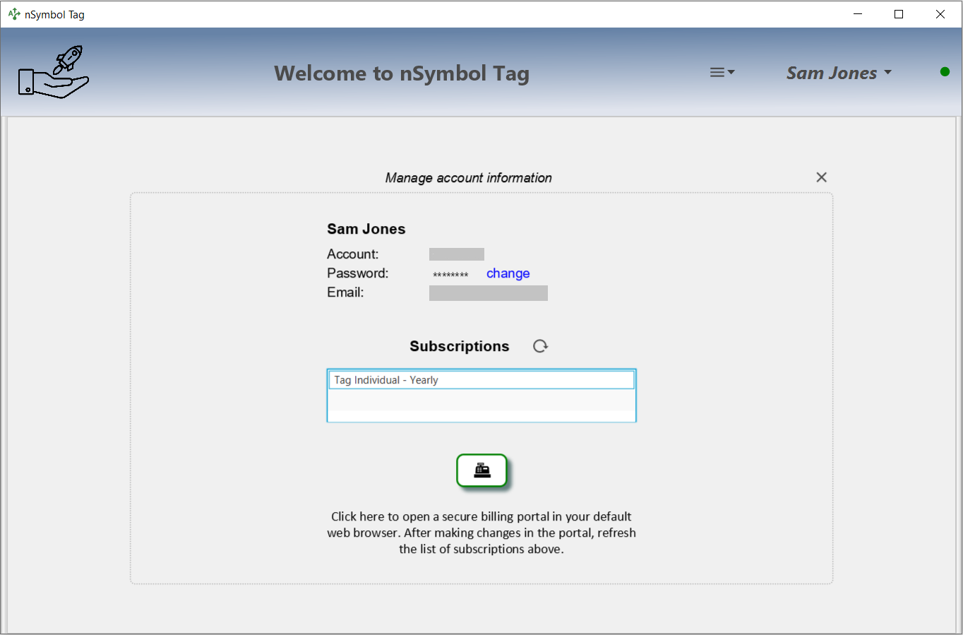 Account management overlay panel