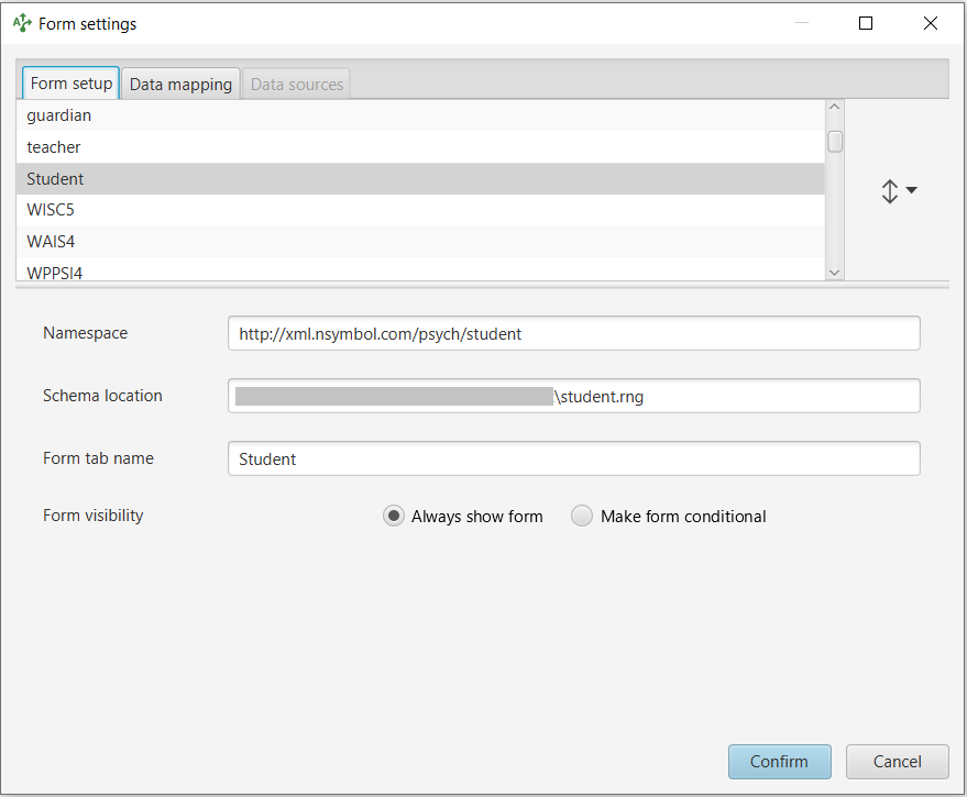 Form setup tab that customizes auto-generated forms